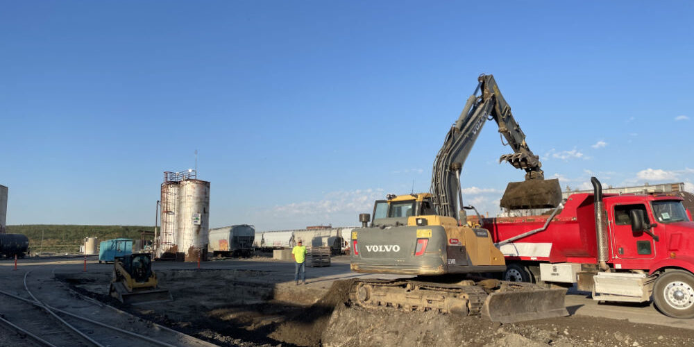 Volvo Backhoe Moving Dirt